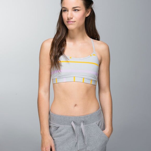 Lululemon Flow Y Bra IV Pop Stripe Heathered Light & Medium Grey/Pretty Purple - Picture 1 of 8